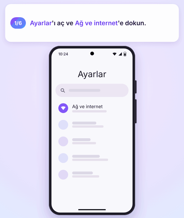 Animasyon: Google Pixel'de Ayarlar > Ağ ve internet > SIM'ler'i aç ve seyahat eSIM'ini seç; toplam veri kullanımı en üstte görünür; grafiği ve her uygulamanın verisini görmek için Uygulama veri kullanımı'na dokun; geri dön, Veri uyarısı ve sınırı'na dokun, Veri uyarısı oluştur'u aç, Veri uyarısı'na dokun, 18 GB gir ve Ayarla'ya dokun.