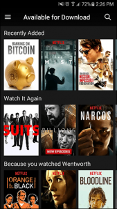 Available series for download on the netflix library