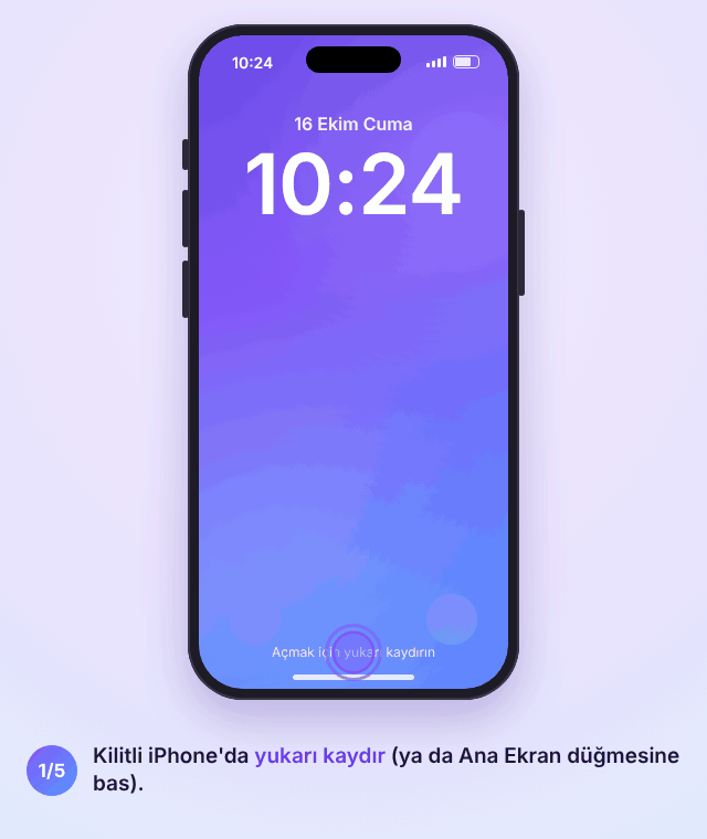 Kilitli bir iPhone animasyonu: yukarı kaydırılıyor, Acil Arama'ya dokunuluyor, 911 tuşlanıyor, ardından sahibinin acil durum kişilerini gösteren Tıbbi Kimlik açılıyor