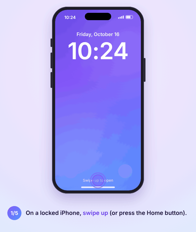 Animation of a locked iPhone: swipe up, tap Emergency, dial 911, then open Medical ID with the owner's emergency contacts