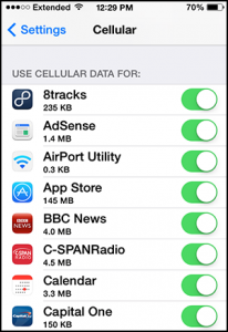 mobile applications using mobile data on an iOS device