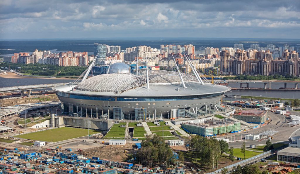 the world cup stadium saint petersburg stadium from the outside in russia 2018